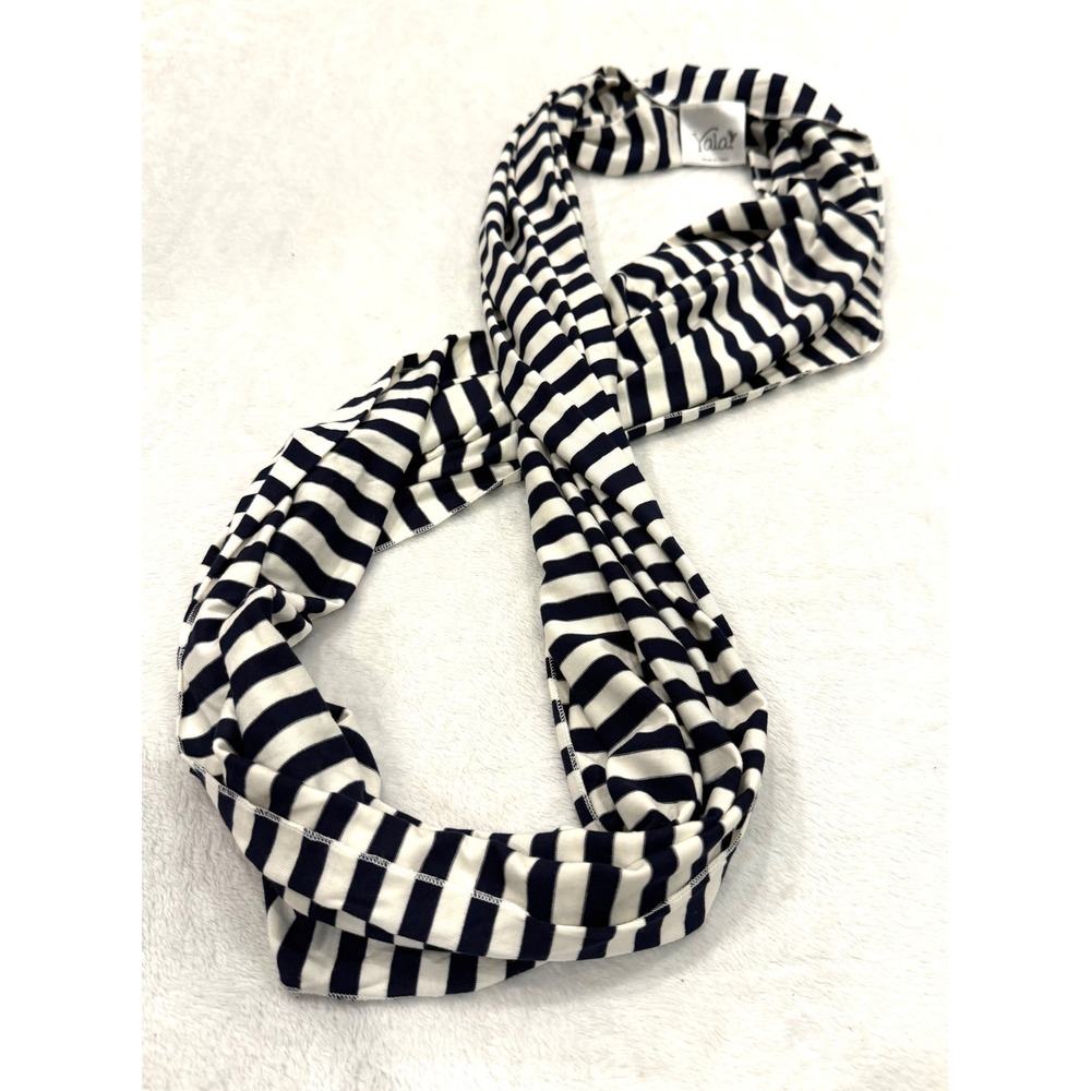 Yala Navy Blue White Striped Bamboo Viscose Infinity Scarf Lightweight Stretch